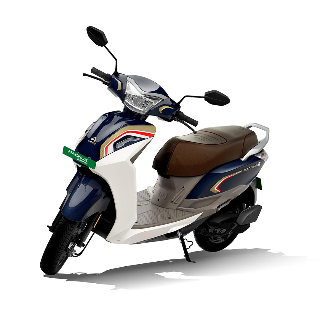 Ampere Magnus Grand Electric Scooter | 80-95 km Range | Safest LFP Battery with 5-Year Warranty | Strong Dual-Frame Chassis | 165mm Ground Clearance | 15 Paise/km| Advanced 3.5 Digital Cluster (Blue)