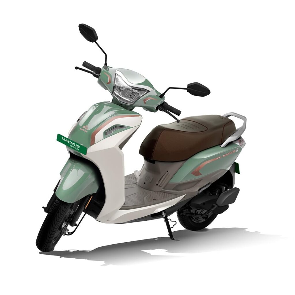 Ampere Magnus Grand Electric Scooter | 80-95 km Range | Safest LFP Battery with 5-Year Warranty | Strong Dual-Frame Chassis | 165mm Ground Clearance | 15 Paise/km| Advanced 3.5 Digital Cluster (Green)