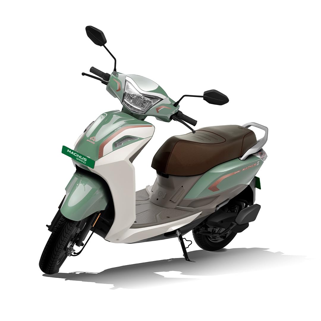 Ampere Magnus Grand Electric Scooter | 80-95 km Range | Safest LFP Battery with 5-Year Warranty | Strong Dual-Frame Chassis | 165mm Ground Clearance | 15 Paise/km| Advanced 3.5 Digital Cluster (Green)