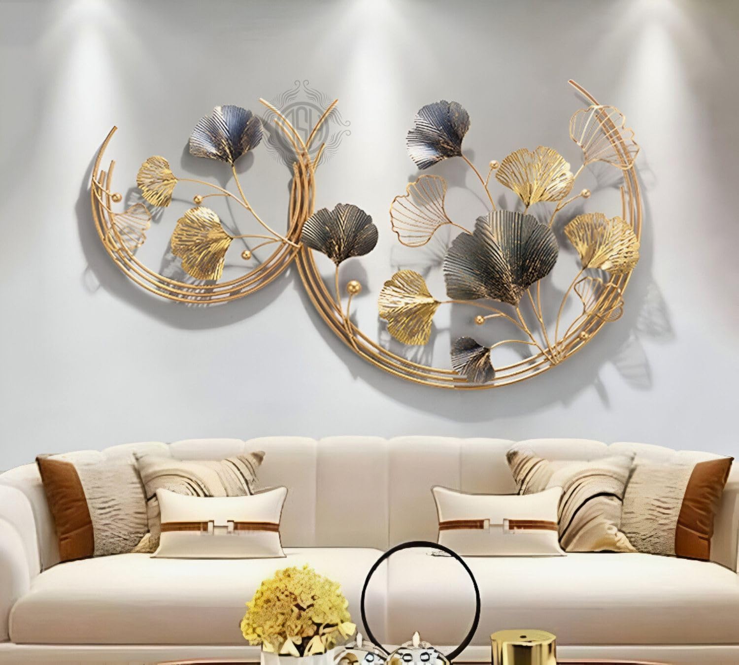 DSH CRAFTING YOUR CURIOSITY Dsh Metal Wall Decor Wall Art Sculpture Handcrafted Moon Cut Rings Flower Wall Art For Living Room (Size 45X24 Inch) (Multi)