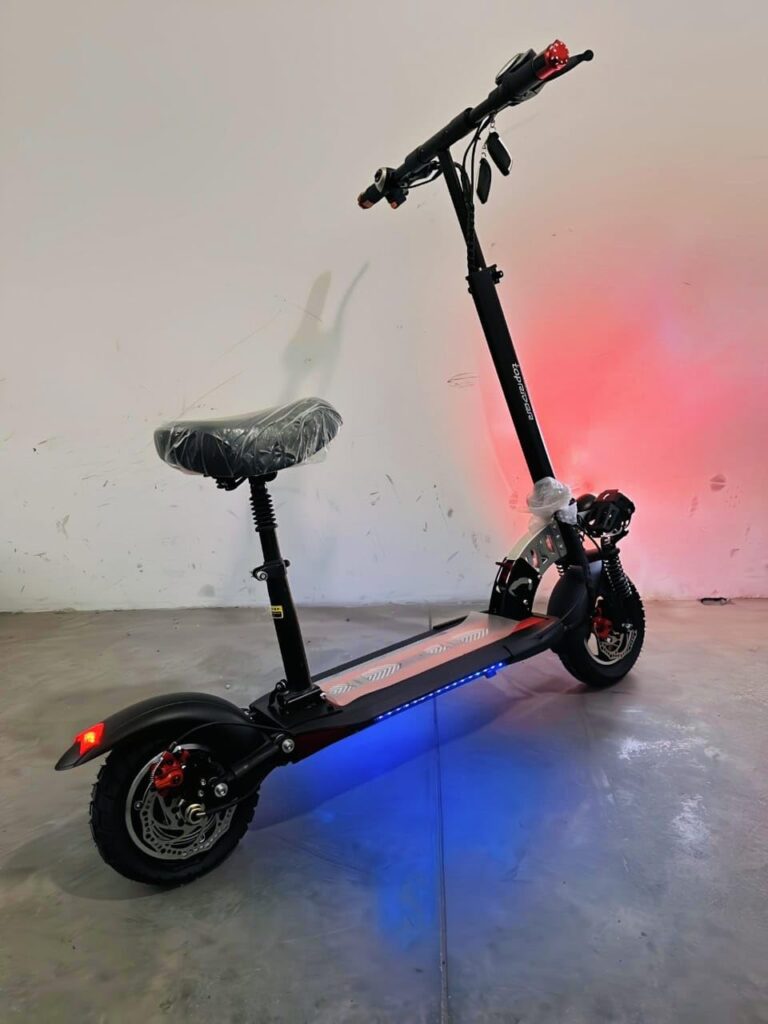 Electric Scooter 48V, High Performance Adult E-Scooter with LED Lights, Adjustable Seat, and Dual Suspension