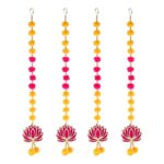 Handmade Traditional Lotus Pompom Wall and Door Hanging Latakan for Home | Diwali Decor | Wedding and All Festival Decoration | Decorative Items for Pooja Room,Temple Pack of 4