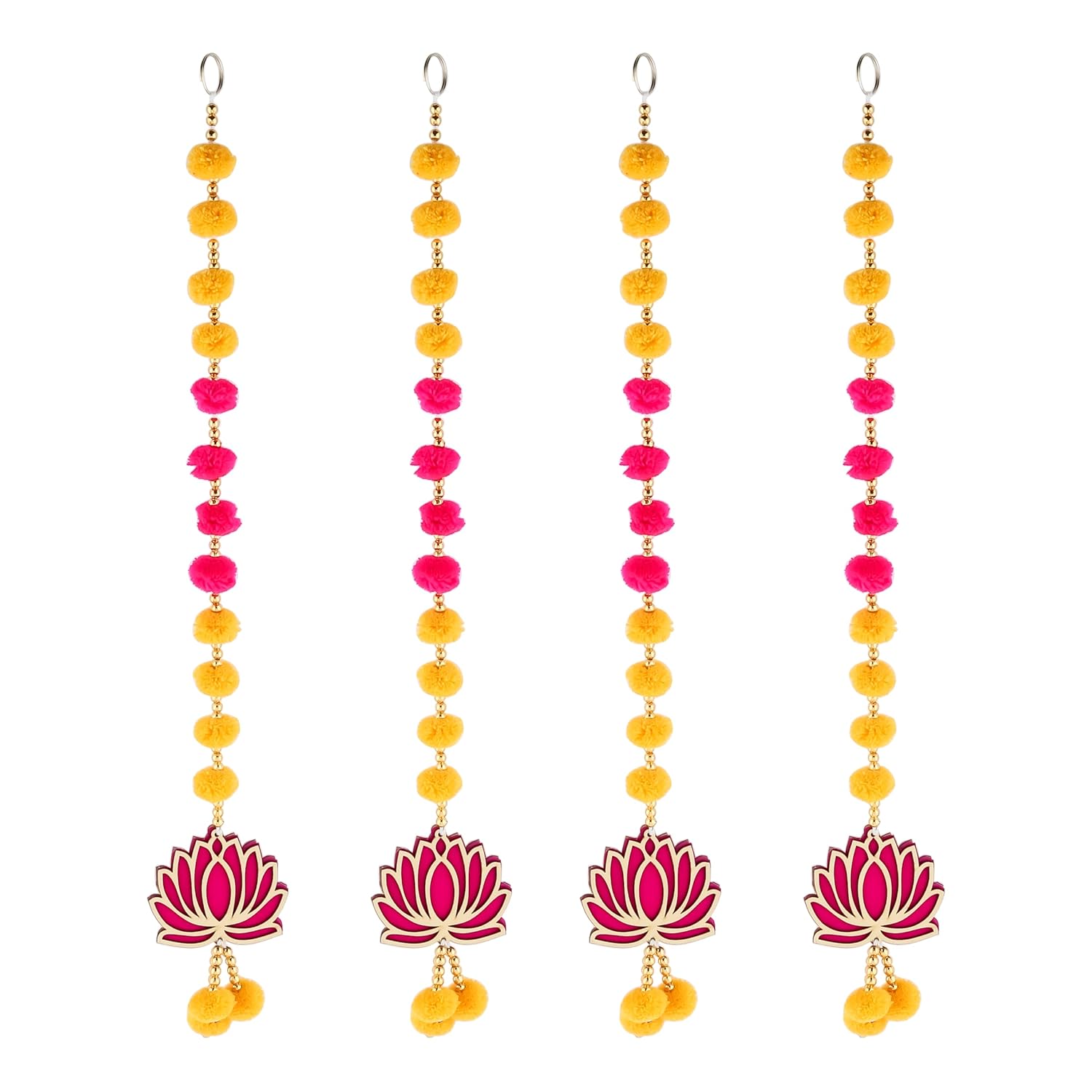 Handmade Traditional Lotus Pompom Wall and Door Hanging Latakan for Home | Diwali Decor | Wedding and All Festival Decoration | Decorative Items for Pooja Room,Temple Pack of 4