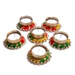 Prapti Handicrafts Handcrafted TeaLight Candle Holders Pack of 4 Units for Diwali Decoration/Diya with Candles, Metal