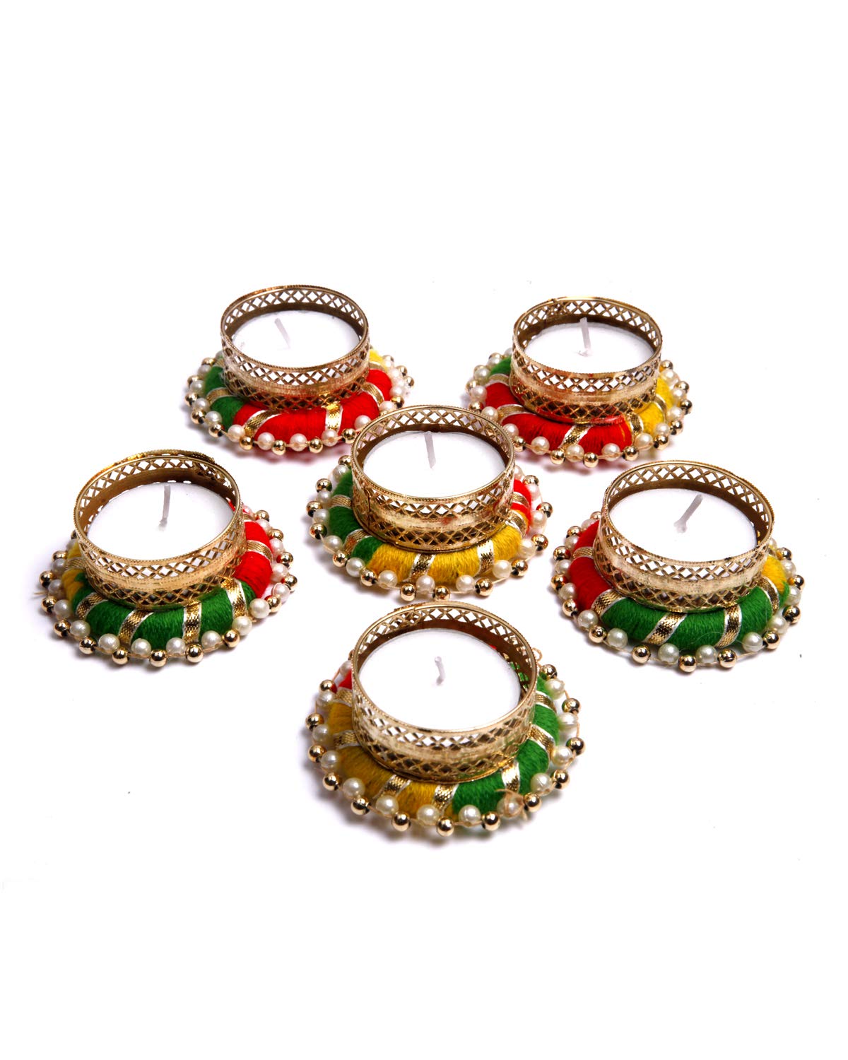 Prapti Handicrafts Handcrafted TeaLight Candle Holders Pack of 4 Units for Diwali Decoration/Diya with Candles, Metal