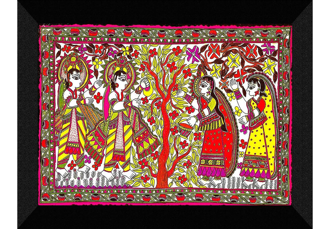 SAF paintings Madhubani Traditional Black frame painting for Wall Decoration SA-SANFK33359A