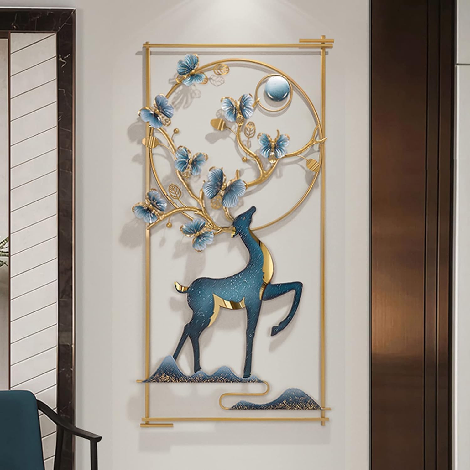 pranjals house Deer And Butterfly Metal Wall Art Frame Frame with LED, Wall Sculpture for Living Room, Bedroom, Drawing Room, Office Wall Hanging for Home Decorative