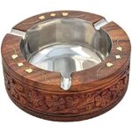 01 India Handmade Wooden Round Shaped Home and Office Ashtray for Cigar and Cigarettes 1pc (10x10X3 cm) Diwali Gift
