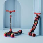 Baybee Kitty Kick Scooter for Kids | Foldable 3 Wheel Kid Scooter with 4 Height Adjustable Handle & Brake | Skate Scooters with LED PU Wheels | Runner Scooters for Kids 3 to 10 Years Boys Girls (Red)