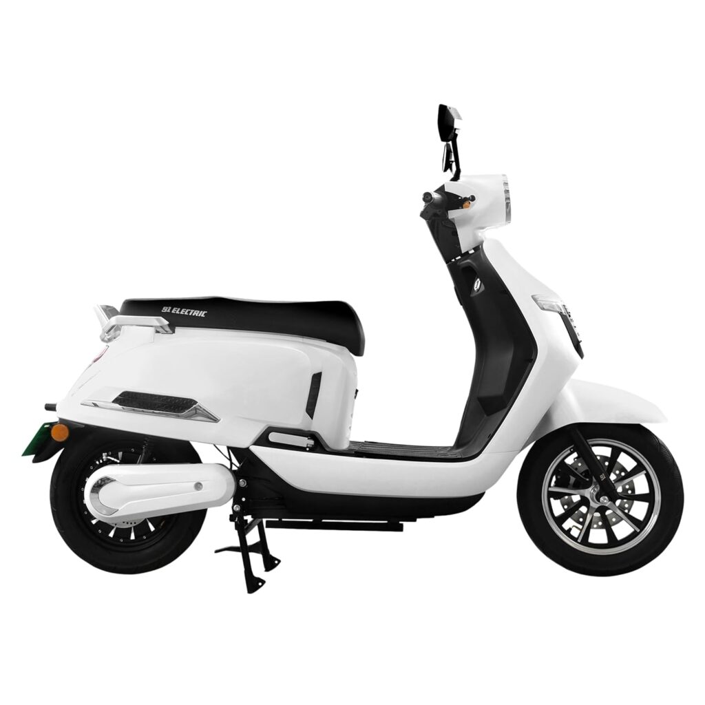 91Electric VX2 Low-Speed Electric Scooter with 60V 40Ah Lithium Ion Battery & Charger | Powerful BLDC Motor | 70-80km Range, LED Display & Tubeless Tires | Non RTO, No License, Remote Key | White