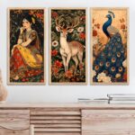 ARTIFLY Paintings for Living Room - Big Size Wall Painting for Living Room - madhubani wall paintings Set of 3 - Traditional Wall Painting - Indian Decor (10X19) inch. (A)