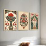 ArtX Paper Madhubani Paintings with Frame for Home Decor Wall Art, Wall Painting for Living Room, Multicolor, Natural Wood Color Frames, 12.0x18.0 inch, Set of 3