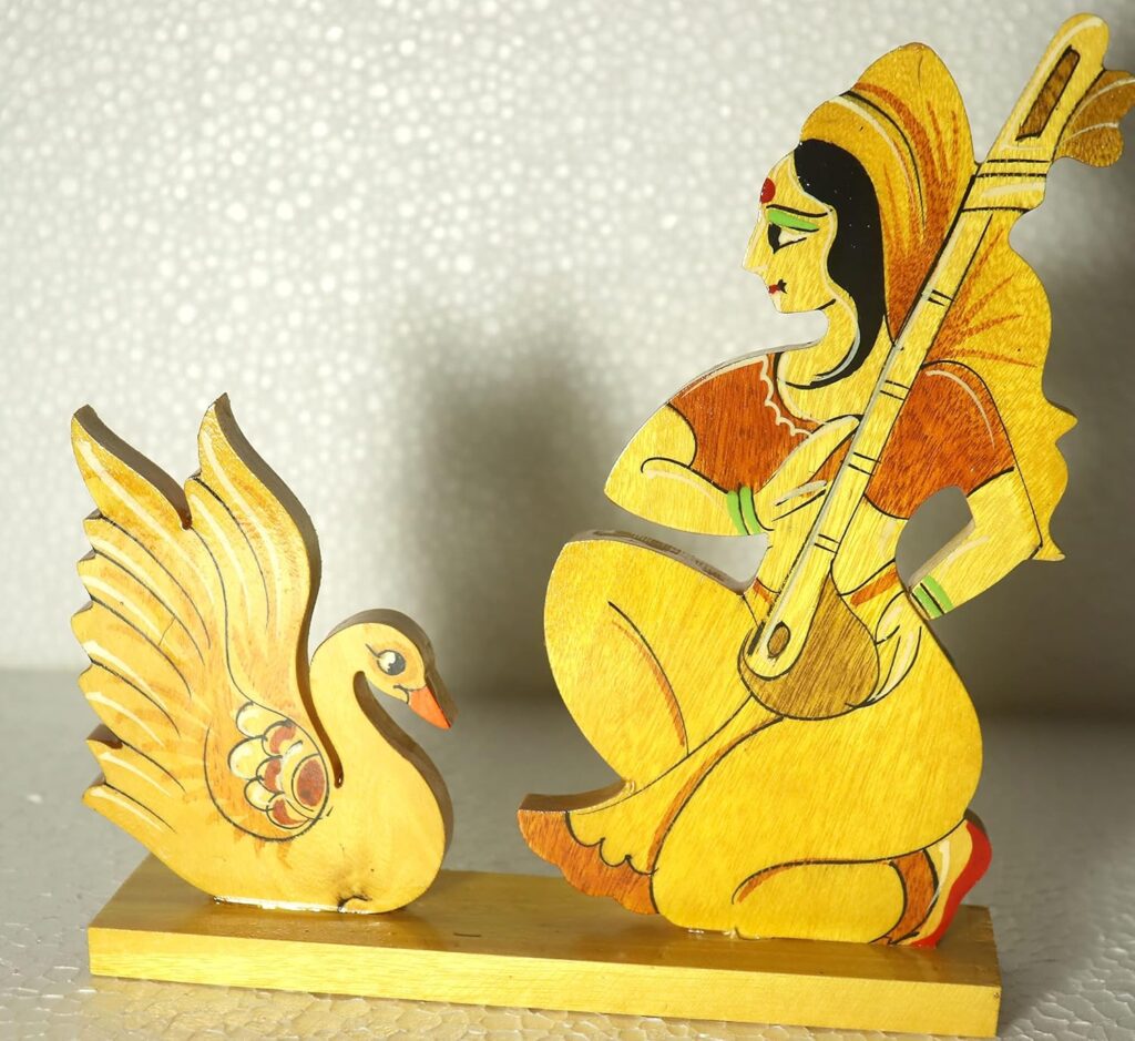 Bankura Traditional Art Center Sarasati wooden handicrafts MIRA BAI Showpiece item Table Decoration and Wall Mounted Home Decor, Gifts and toy for Kids product 17 cm high, clear,1 in box