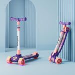 Baybee Kitty Kick Scooter for Kids | Foldable 3 Wheel Kid Scooter with 4 Height Adjustable Handle & Brake | Skate Scooters with LED PU Wheels, Runner Scooters for Kids 3 to 10 Years Boy Girl (Purple)