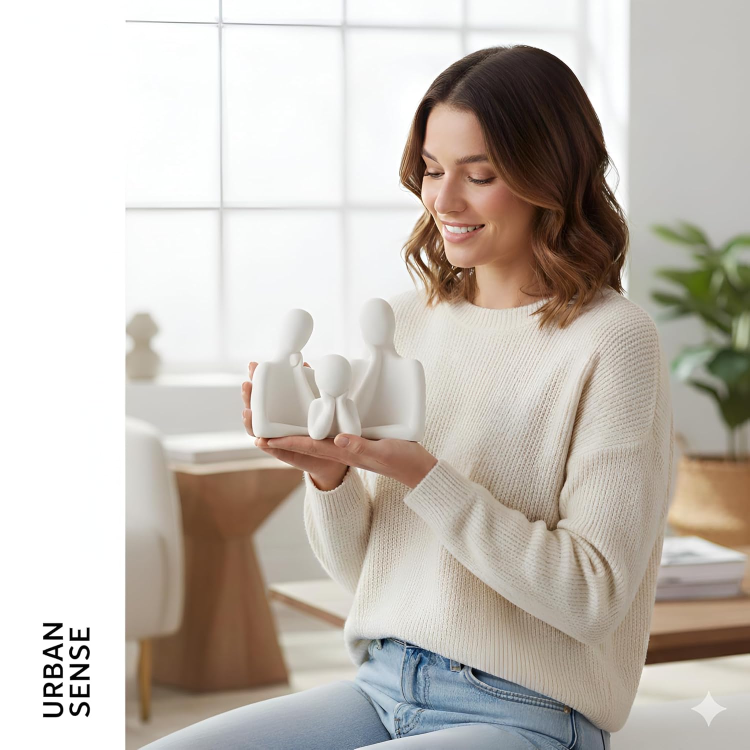 Ceramic Couple Family Statue Set of 4 | Abstract Thinker Sculpture | Human Figurine Showpiece for Living Room, Bedroom, Office & Table Decor | Modern Home Decor Artifact (White)