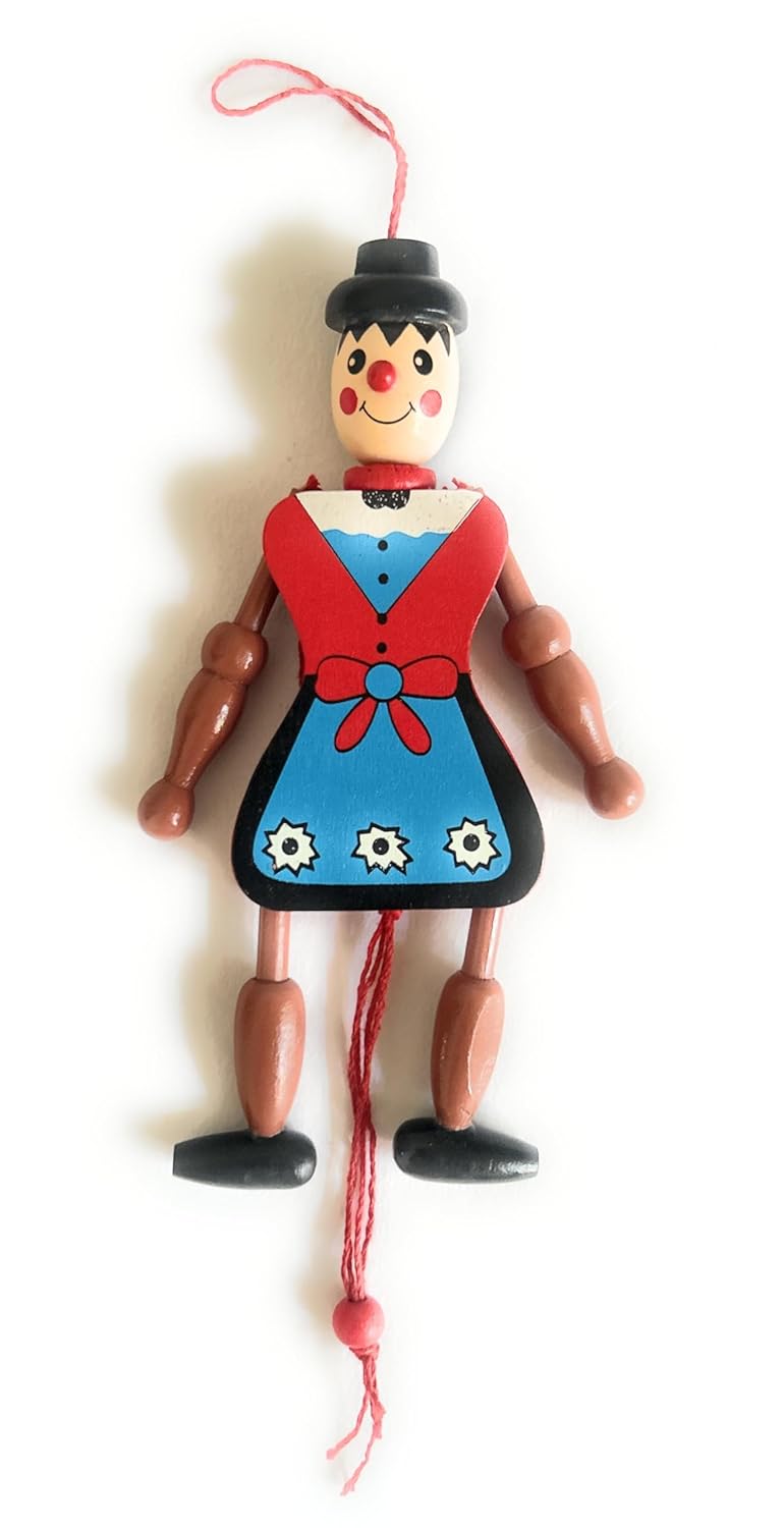 Crafts India® Handcrafted Wooden Multicolor Wooden Joker Toy Or Pulling Joker Puppet Toy for Fun Play Home, Decor Wall Hanging Handicraft Item - 18cms