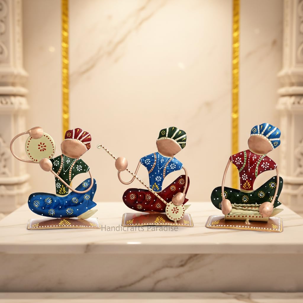 Handicrafts Paradise Rajasthani Musicians Handmade decorative gift item showpiece in Iron for Home Décor - 5.5 inch