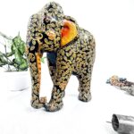 Home Decor Handcrafted Figurine - Wooden Elephant (Black- Multicolor) Emboss Painting - Jaal Pattern - (Jaipur) Rajasthan Handicrafts