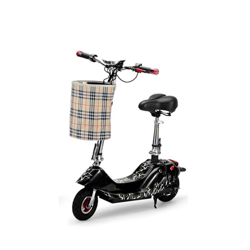 MIPPO® 2-Wheeler Electric Scooter with Seat and Basket - Adjustable Height Handlebar Mini Portable Foldable Electric Lever Bike Scooter with Basket for Kids and Adult