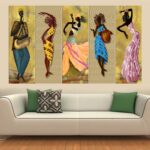Maxstone Big Size Multiple Frames, Beautiful Folk Indian Dance Wall Painting for Living Room, Bedroom, Office, Hotels, Drawingroom,Hallroom Hotels & Gifting - Wooden Framed (30x60 inch) M1384