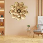 RHD Metal Abstract/Wall Sculptures/Wall hanging/Wall art Multicolor for home decoration/Living Room/office/cafe/Bedroom Decoration -SHINE FLOWER (Gold)