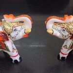 Rajasthan Art Big Size Marble Elephant Pair for Showpiece and Decoration (5 Inch) Set of 2