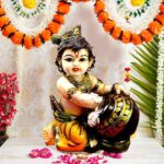 SN handicrafts Baby Krishna Idol Statue murti Resin Sculpture Lord Krishna Makhan Chor Idol for Home Decor and Pooja & Gift,7X 5 Inch (Multi)