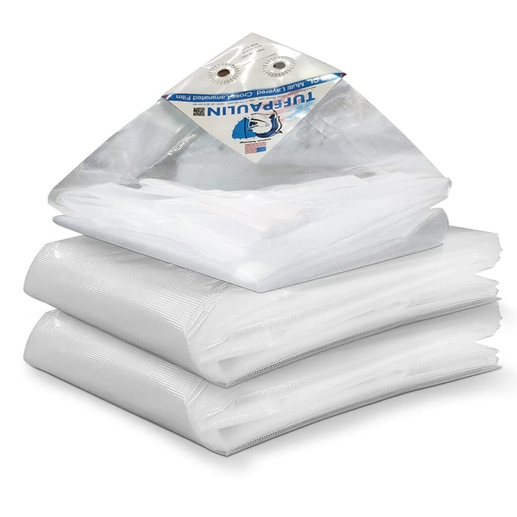 TUFFPAULIN Plastic 36FtX30Ft 120 Gsm Transparent Tarpaulin Tirpal Tadpatri Tharpai Thadika,Extra Strong,Reinforced Eyelets,Uv Resistant,100% Waterproof Virgin,6 Layer Mlcl 3D Rib Technology-1 No.