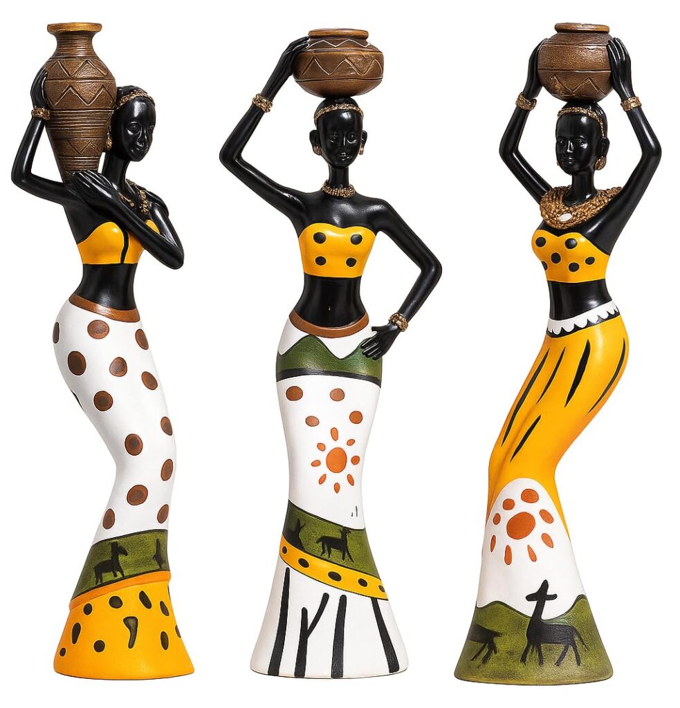 Xtore Beautiful Finish Uniquely Hand Crafted Home Dcor African Tribal Women Art Piece Handicraft Resin (Set of 3, Multicolour)