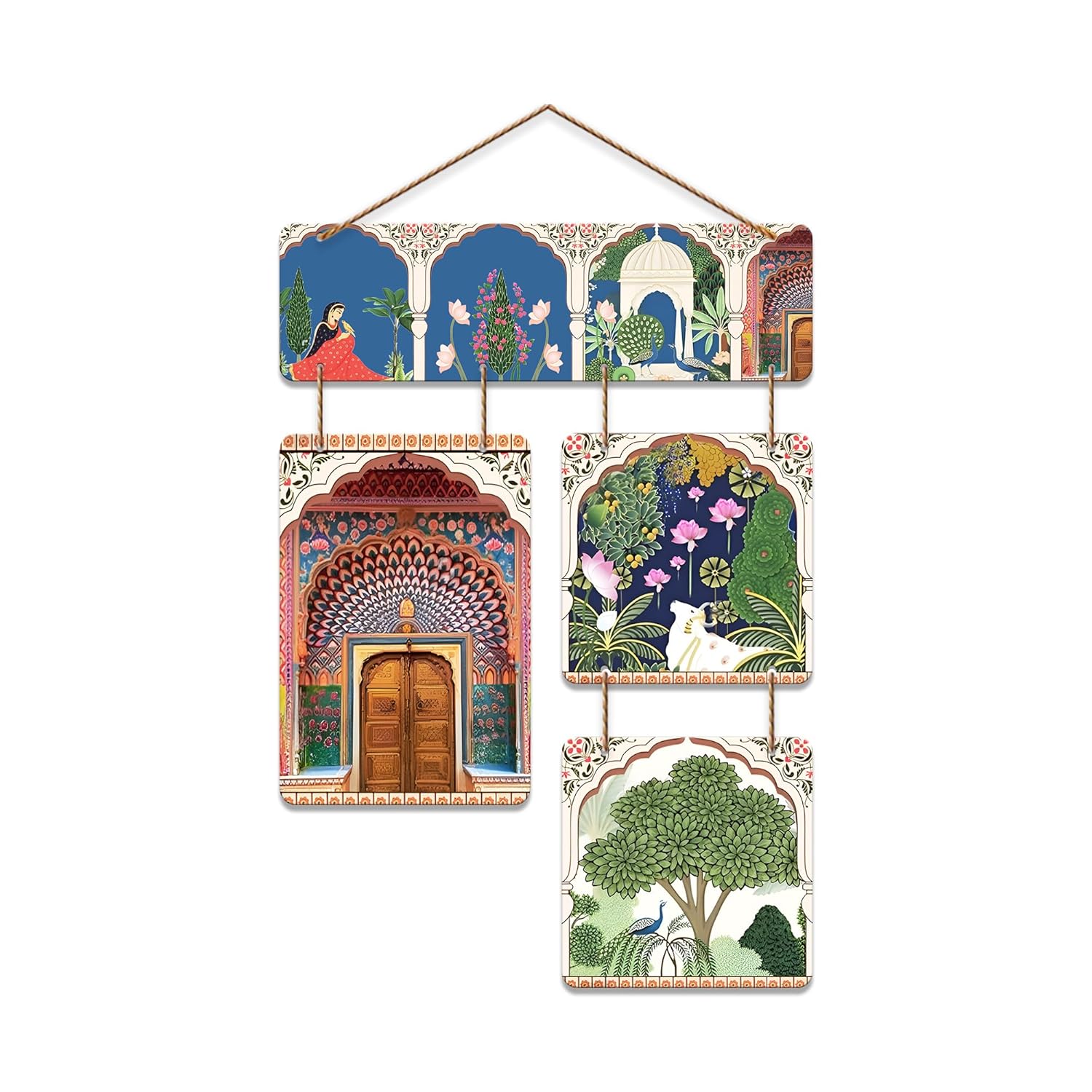 Artvibes Mughal Pichwai Art Decorative Wall Art MDF Wooden Wall Hanger for Living Room | Wall Sculpture | Signs | Handcrafted Art | Modern Decor Artwork | Wall Art Print | Unique Gift Items (WH_6542N)