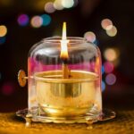 Handicrafts Town Golden Brass Akhand Diya with Adjustable Bati | Akhand Joyti Diya for Puja with Lifting Screw Wick Holder and Borosilicate Glass | Stay Lit for 72 Hours | Size-5.5 Inches