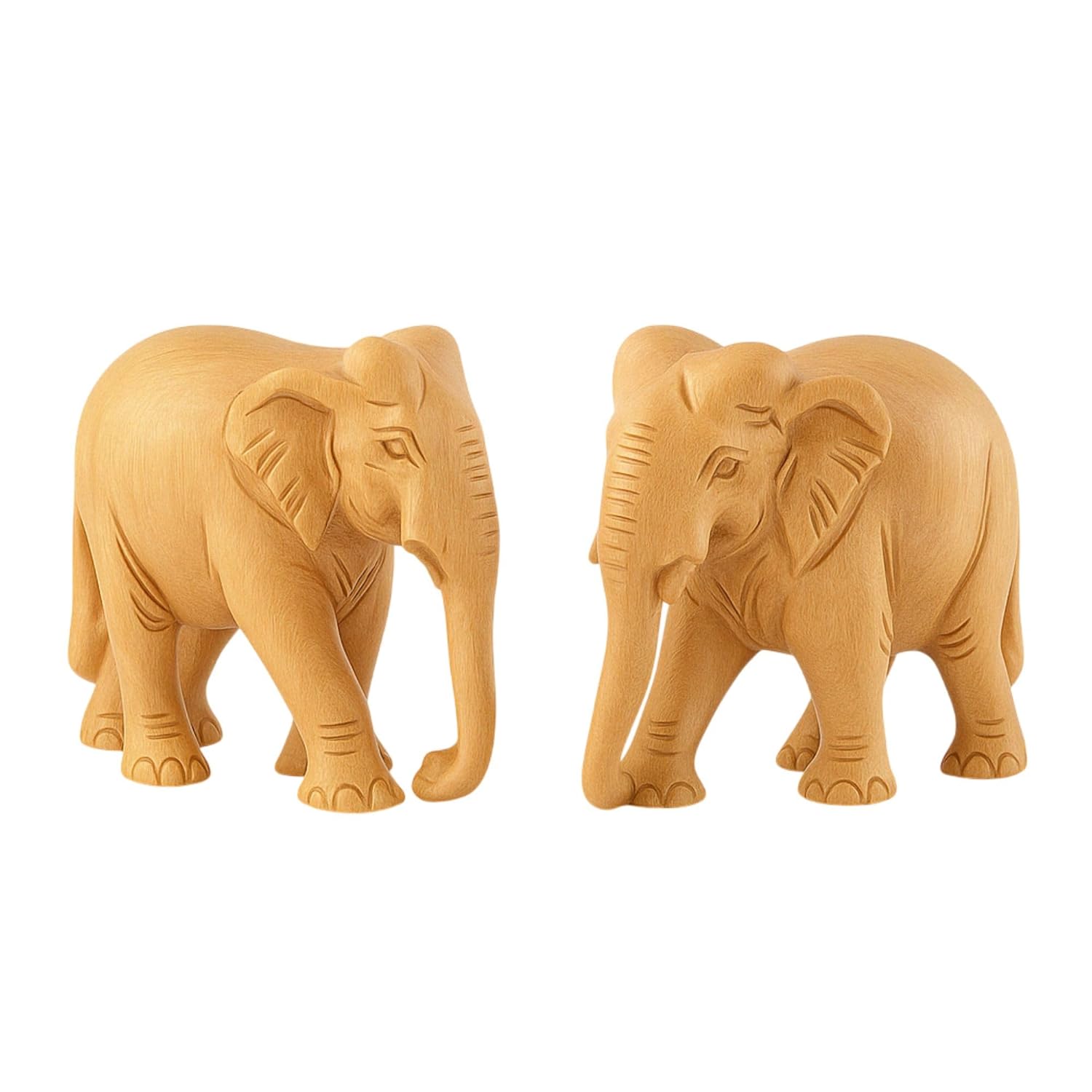 RDK SON'S Handcrafted Sandalwood Elephant Pair – Set of 2 Intricately Carved Wooden Figurines | Elegant Vastu & Cultural Décor Showpieces for Home, Office & Gifting (Sandalwood Down Trunk)