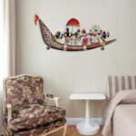 Vintage Metal Emboss Nature Handpainted Designer Large Ship Wall Hanging Showpiece Figurine - Rajasthani Gift for Home Decor (Musicians Dolls)