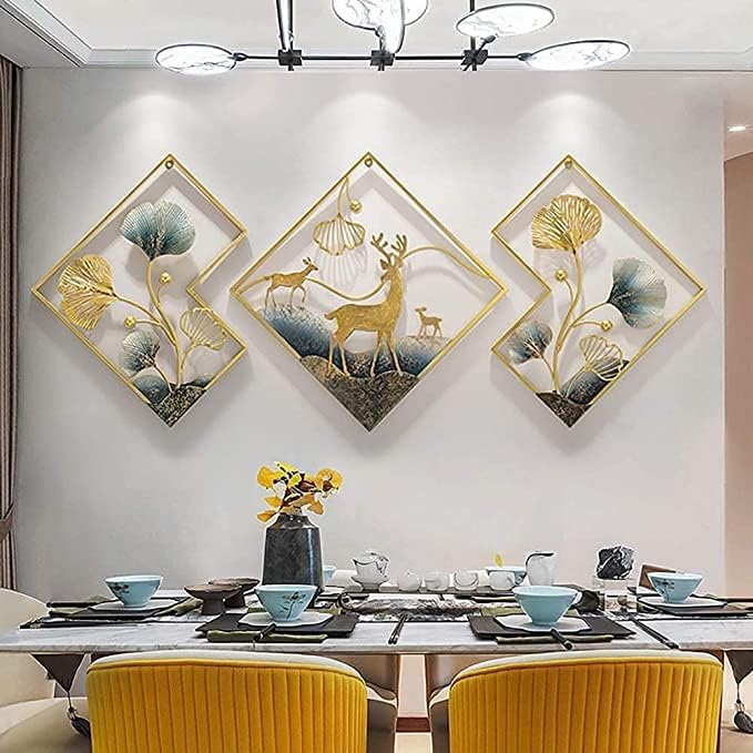 ZM Handicrafts Metal Abstract Figures handcrafted Wall Sculpture wall art multicolor for Home Decoration, Living room, drwaing room & Bedroom (pack of 3) (Deer)