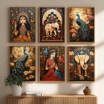 kotart Premium Digital Madhubani Art Paintings with Frame for Home Decor - Framed Painting for Living Room Bedroom Office Room Decor - Painting for Wall Decoration - Pack of 6 (10X13, D)
