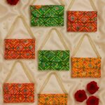 Assorted Bandhej Bandhani Patola Lotus Handbag Handicraft Handmade Ethnic Clutch Purse For Women With Pearl Handle Sling Bag For Return Gift