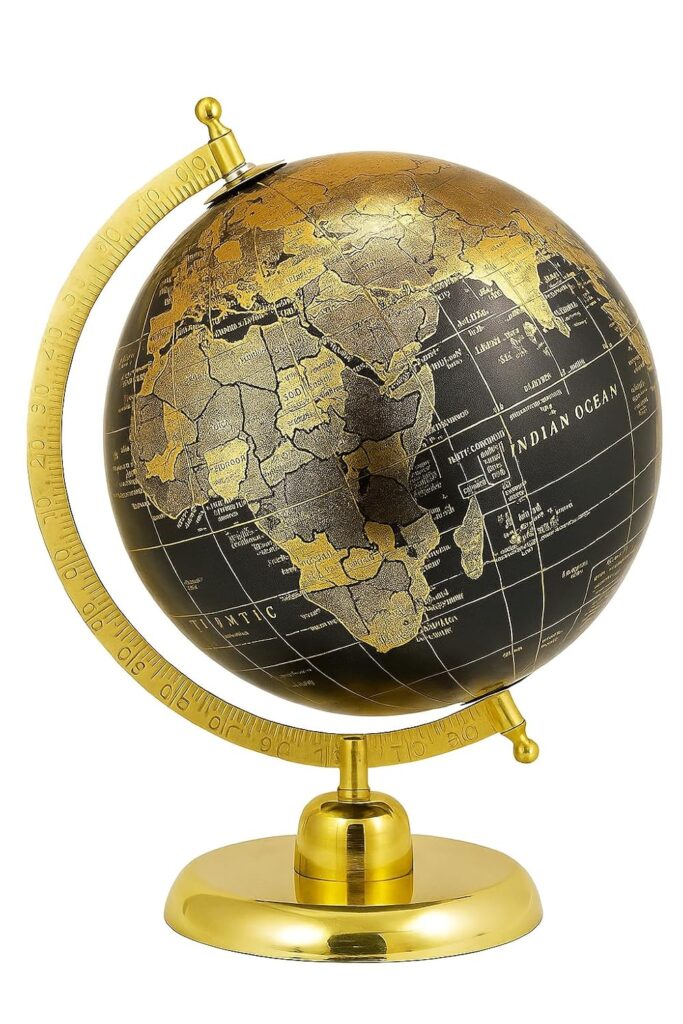 8 Inch Decorative Antique World Globe with Metal Stand – Vintage Desk Globe for Office & Study