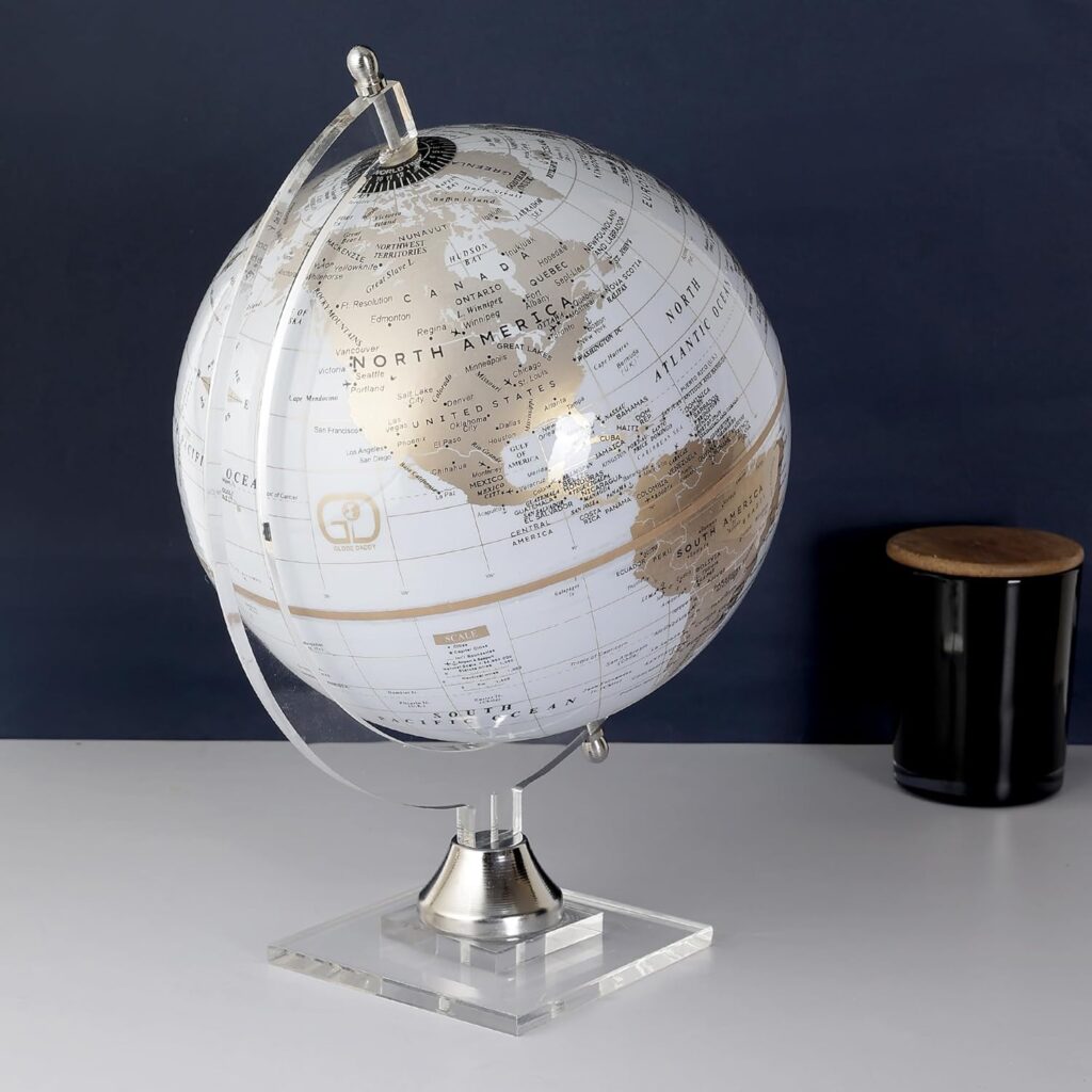 8 Inch Rotating World Globe with Acrylic Arc and Base for Office Table, Geography Learning, Studio or Cafe Decoration, Unique Gifts, Birthday and Aniversary Gift.