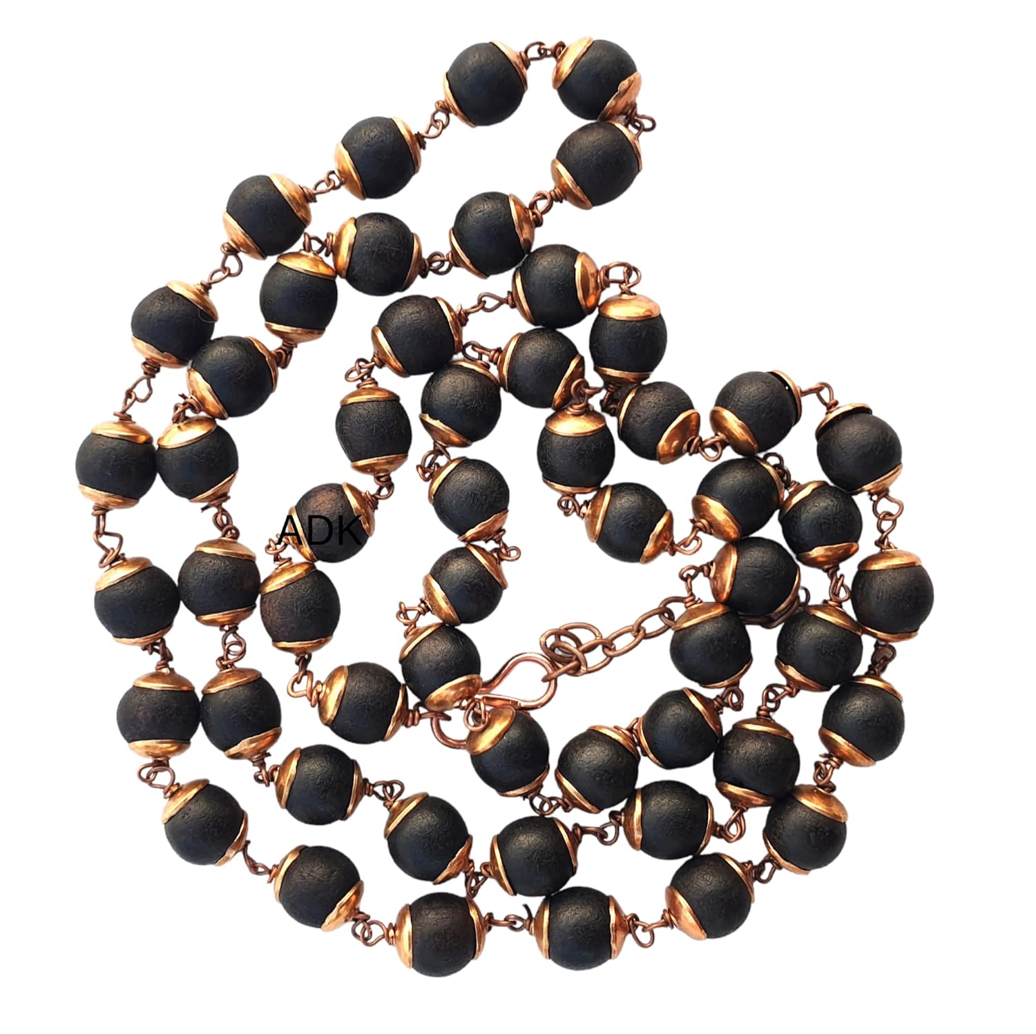 ADK Handicrafts Orignal Karungali Malai Copper Chain 8MM Ebony Wood Mala Copper Karungali Mala Necklace, Karungali Kattai Jaap japa mala for Meditation Chanting Pooja Wearing for Men & Women, 54 Beads