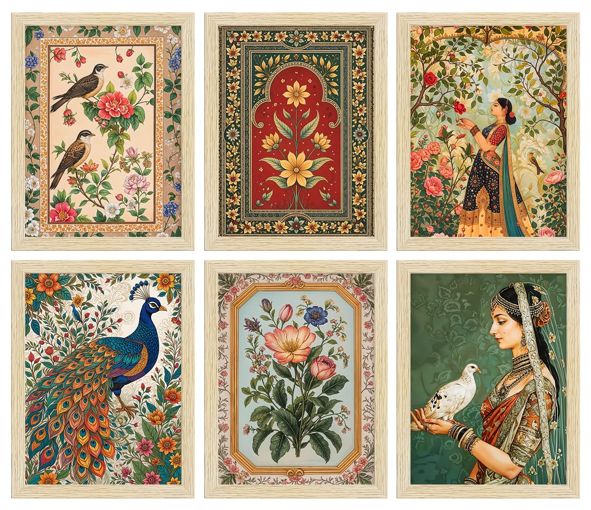 ArtX Paper Indian Art Madhubani Paintings With Frame For Living Room, Bedroom, Office, Painting for Wall Decoration, 10x13 inch, Set of 6