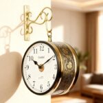 CRAFTEL Metal Analog Double Sided Vintage Station Wall Clock with Brass in dial (Shiny Gold_8 Inches)