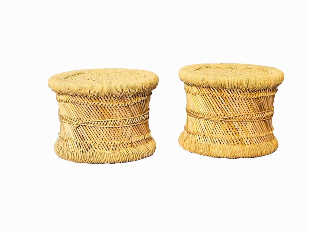 Cane Bamboo Stool/Muddha for Outdoor/Indoor/Furnishing/Color: Multicolor (Pack of 2)