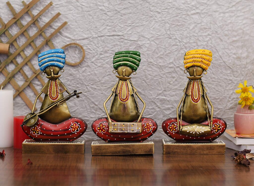 Collectible India Metal Rajasthani Handicraft Playing Musical Instruments Home Decor Art Sculpture Wrought Iron Modern Arts Office Restaurant Decoration | Garden Decoration Items | Outdoor Decoration Items.