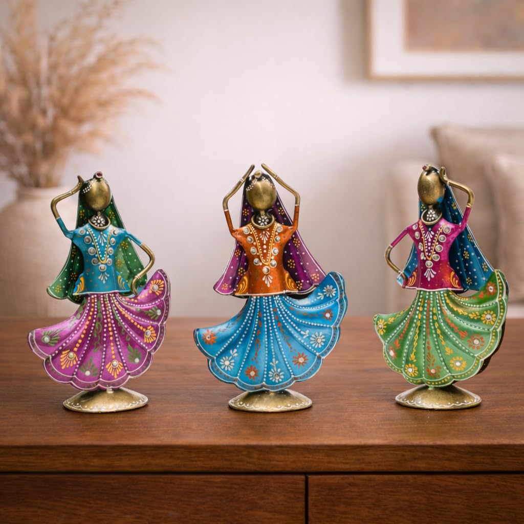 CraftVatika Home Decoration Items for Living Room, Home Decor Items, Rajasthani Dancing Doll Showpieces,House Warming Gifts for Living Room, Bed Room,Wedding, Return Gift for Women, Set of 3