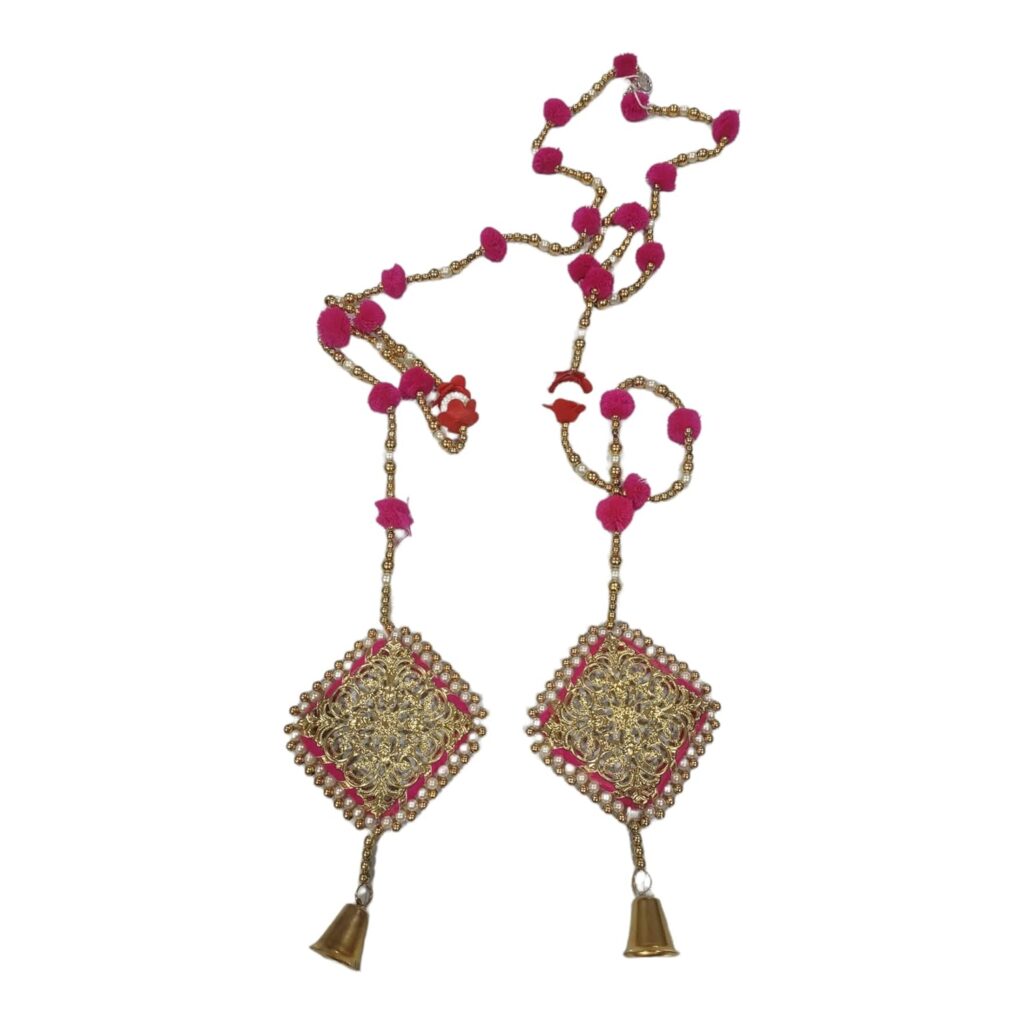 Elegant Golden Pink Wall/Door Hanging String Toran- Bandhanwar latkan Multicolour - Set of 2 pcs,(1 Pair)