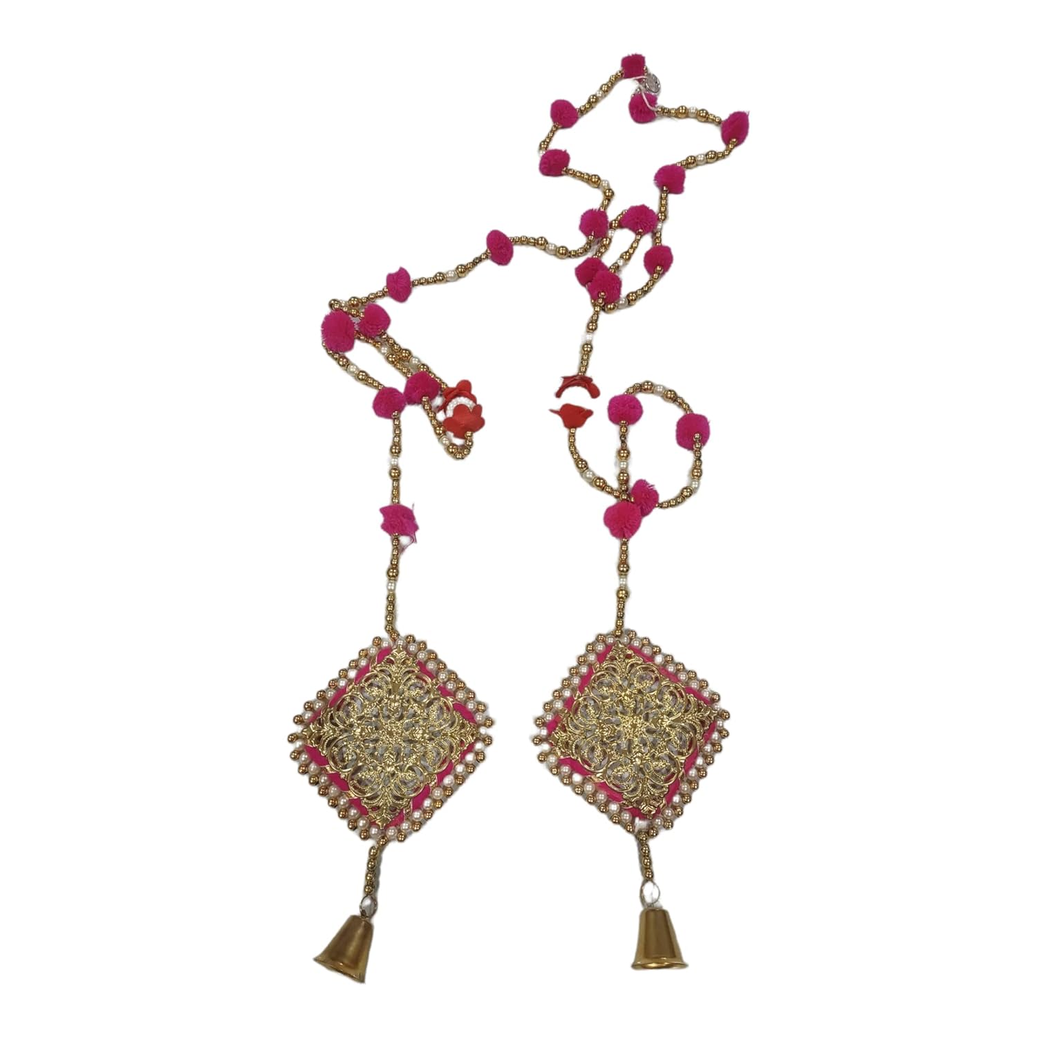 Elegant Golden Pink Wall/Door Hanging String Toran- Bandhanwar latkan Multicolour - Set of 2 pcs,(1 Pair)