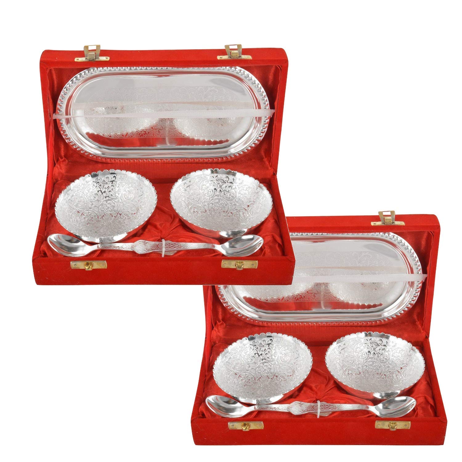 German Silver Bowl, Spoon and Tray Set (Silver, 300ml)