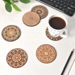 Gift Kya De Gkd Coaster Set Of 6 Mandala Art Wooden Coasters With Proper Coaster Stand Coaster Set Fit For Tea Cups, Coffee Mugs And Glasses (3.5 X 3.5 Inch) (Bamboo Ecofriendly)