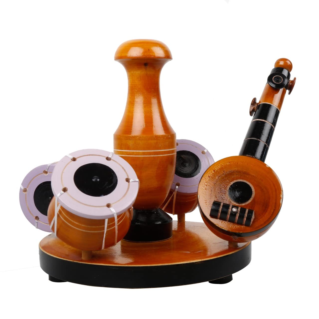 Handcrafted Traditions of South India Wooden Tabla & Veena Showpiece for Home Decor,Vintage Wooden Musical showpiece.