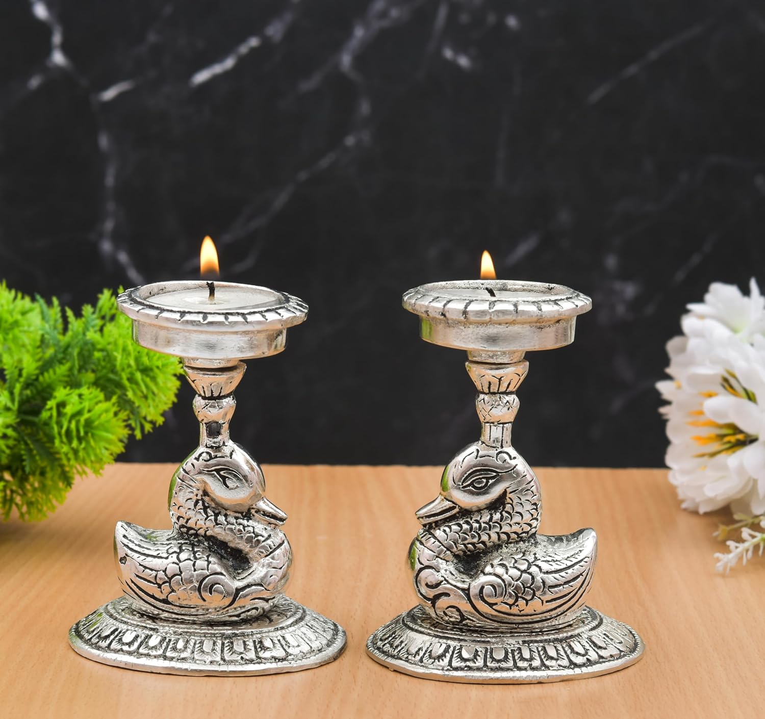 Handicraft Duck Pair T Light Holder Set of 2, Candle T Light Holder